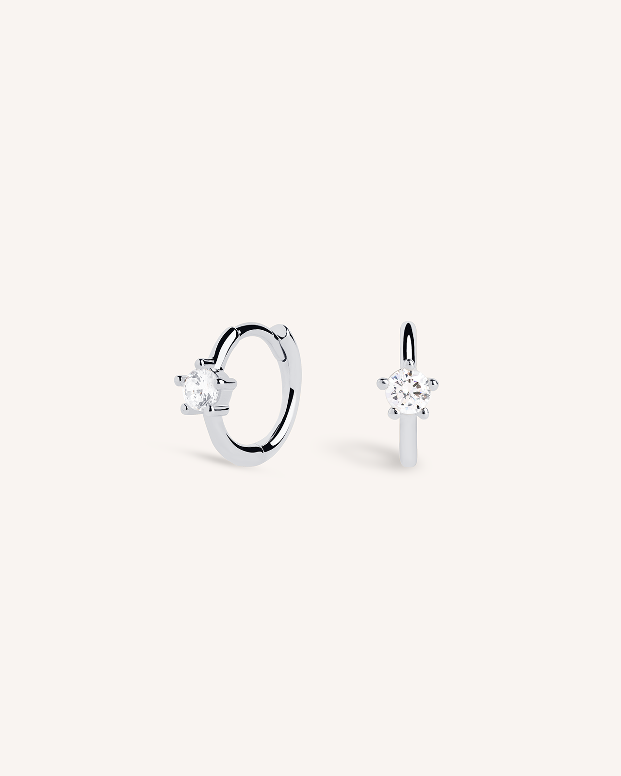 Solitaire Huggie Hoops in Silver