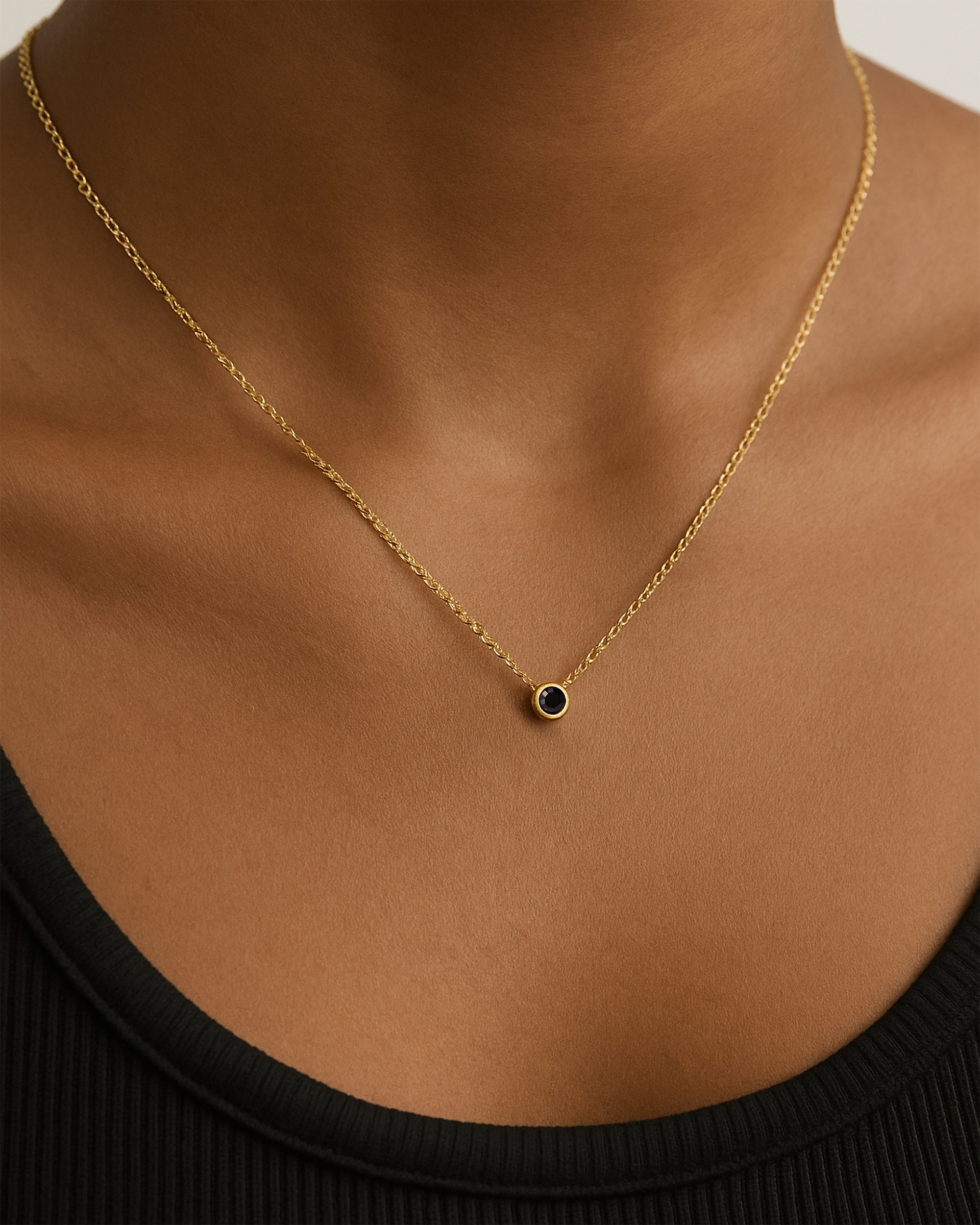 Solitaire Necklace in Gold — Onyx — alternate view
