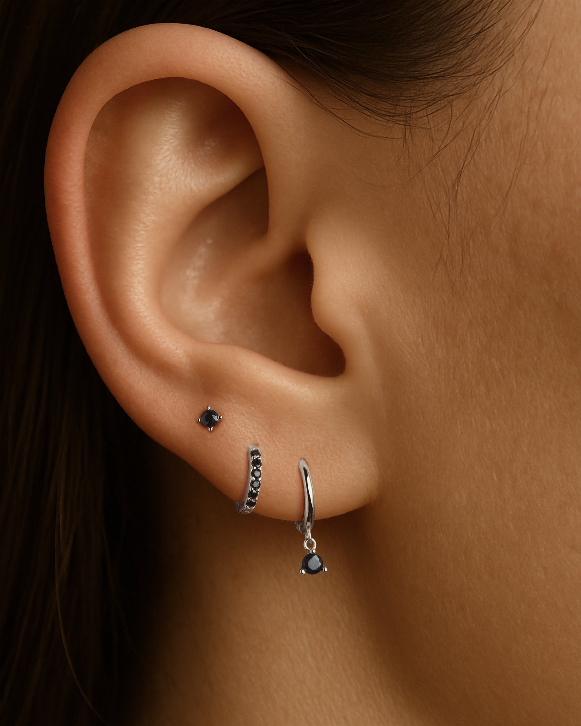 Solitaire Studs 2.5mm in Silver — Onyx — alternate view