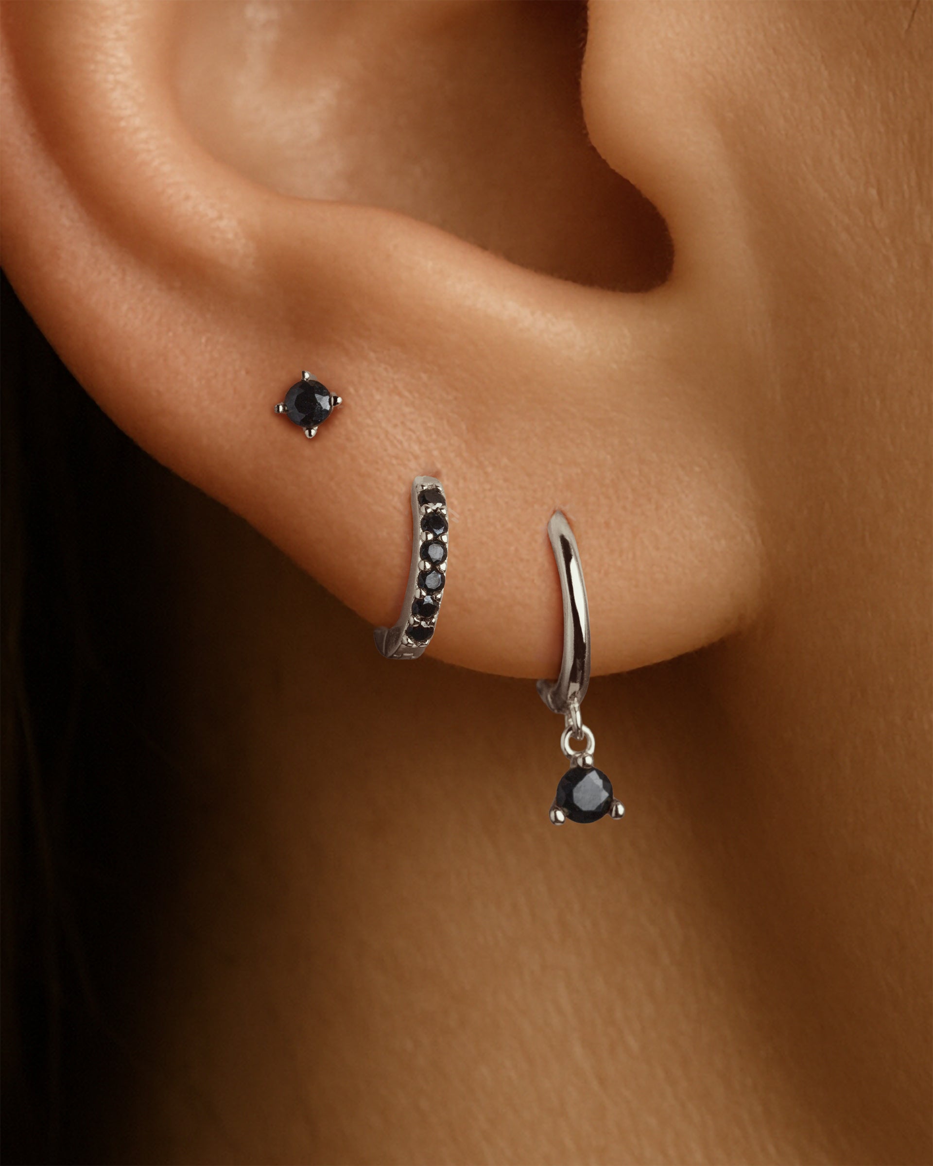 Solitaire Studs 2.5mm in Silver — Onyx — alternate view