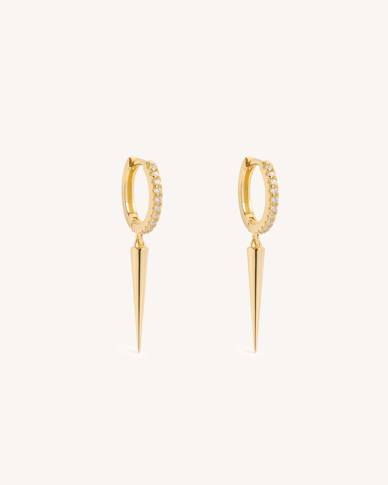 Spike Pave Dangle Huggie Hoops in Gold