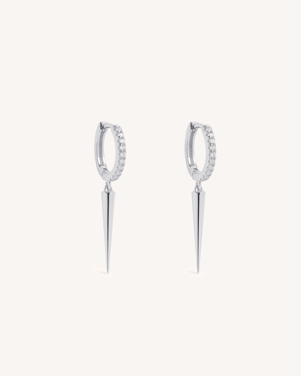 Spike Pave Dangle Huggie Hoops in Silver