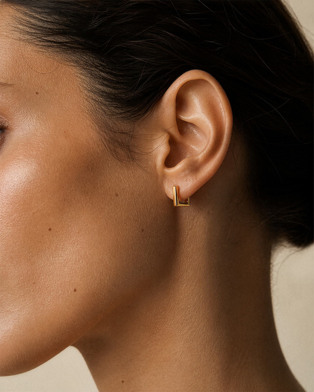 Square Huggie Hoops in Gold — alternate view