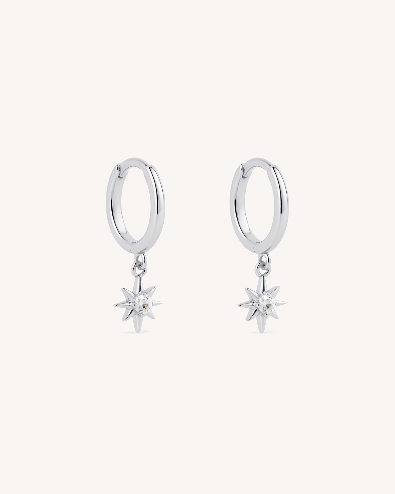 Starburst Dangle Huggie Hoops in Silver