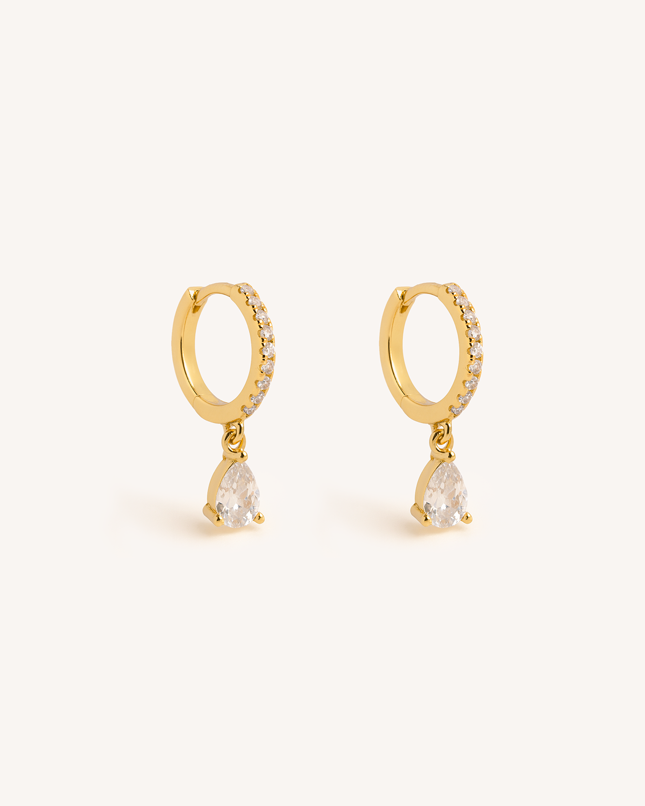 Teardrop Pave Dangle Huggie Hoops in Gold