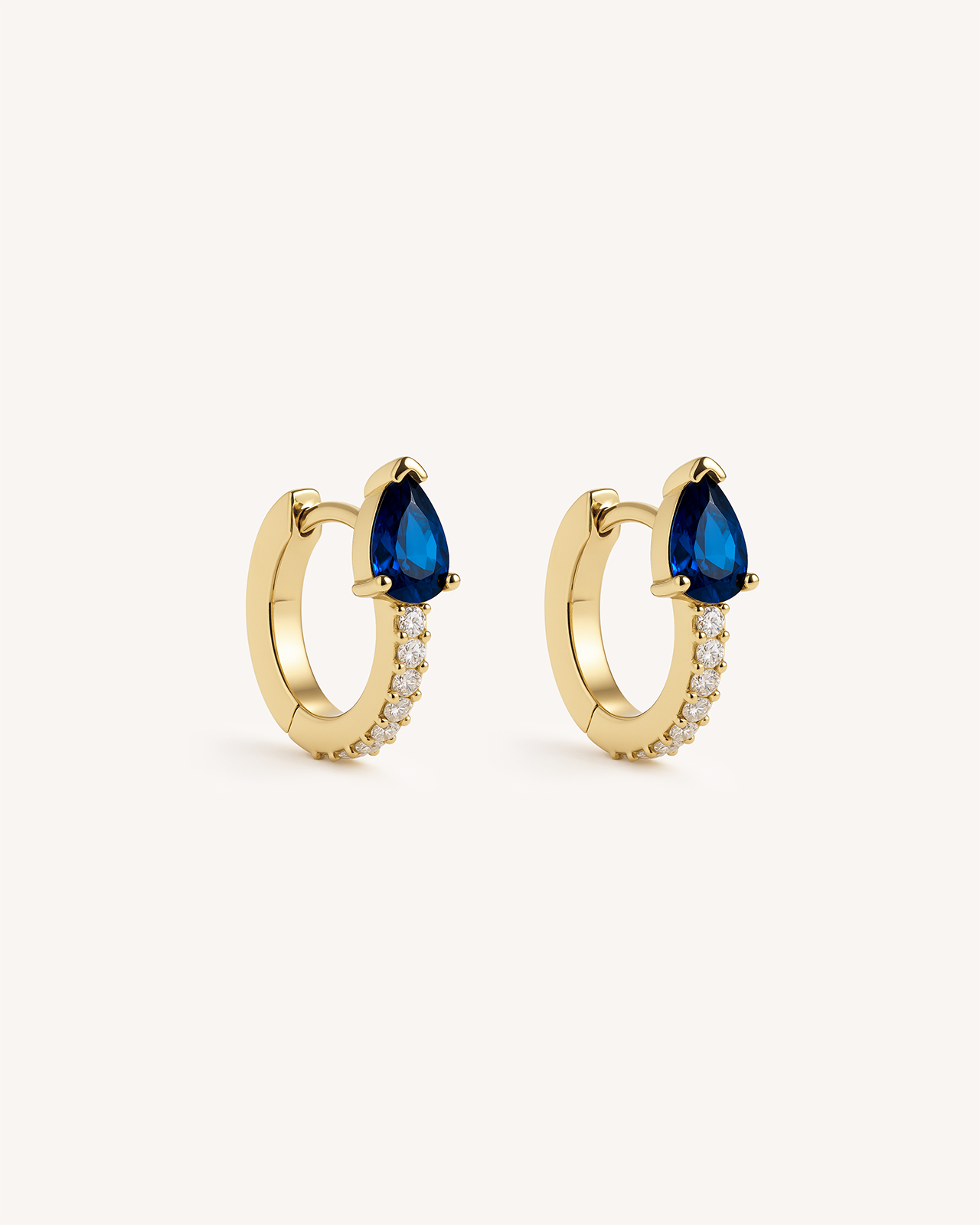 Teardrop Pave Huggie Hoops in Gold — Sapphire