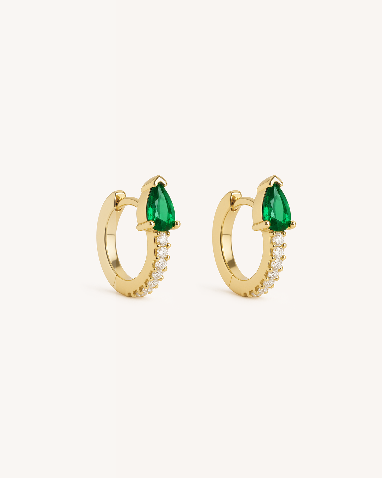 Teardrop Pave Huggie Hoops in Gold — Emerald