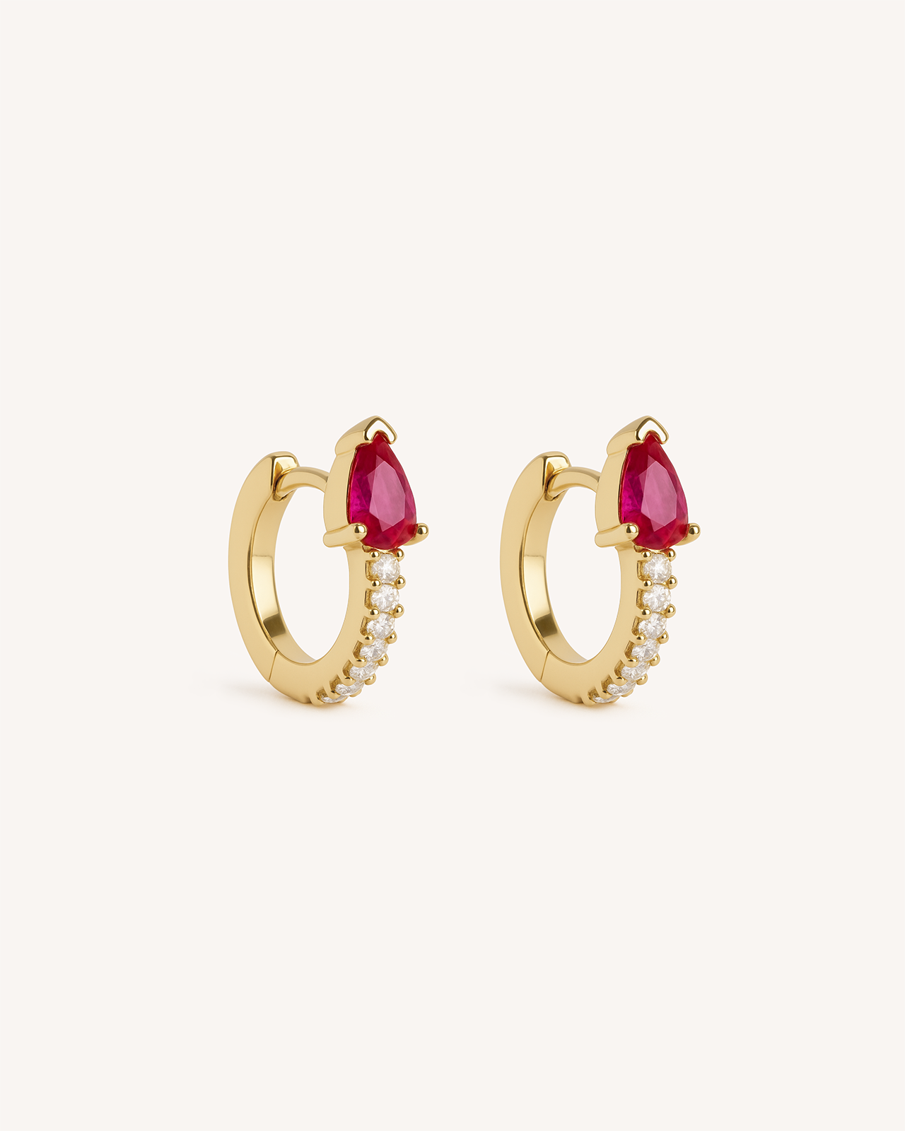 Teardrop Pave Huggie Hoops in Gold — Ruby