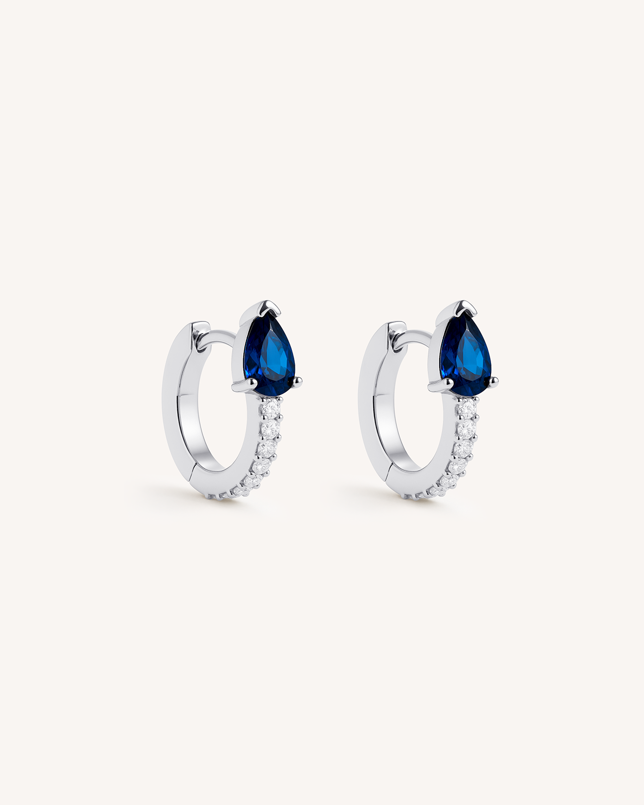 Teardrop Pave Huggie Hoops in Silver — Sapphire