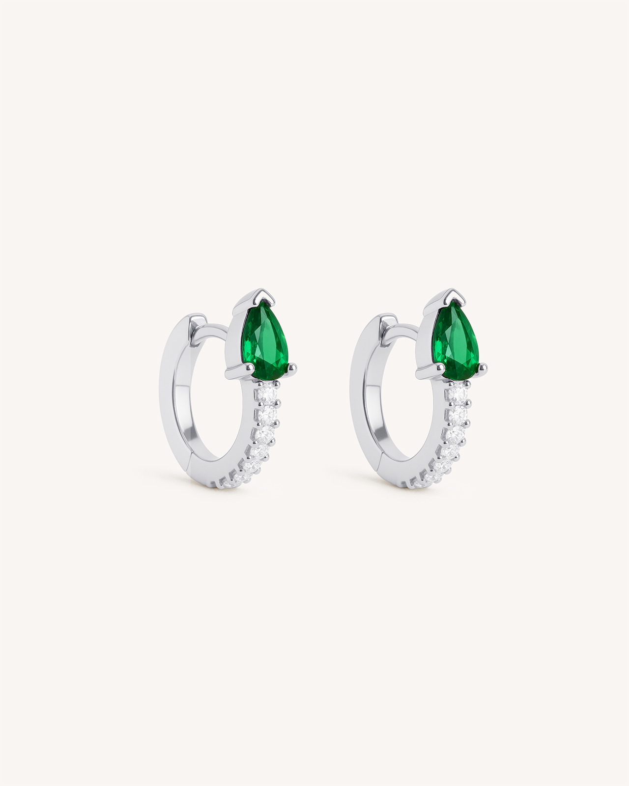 Teardrop Pave Huggie Hoops in Silver — Emerald