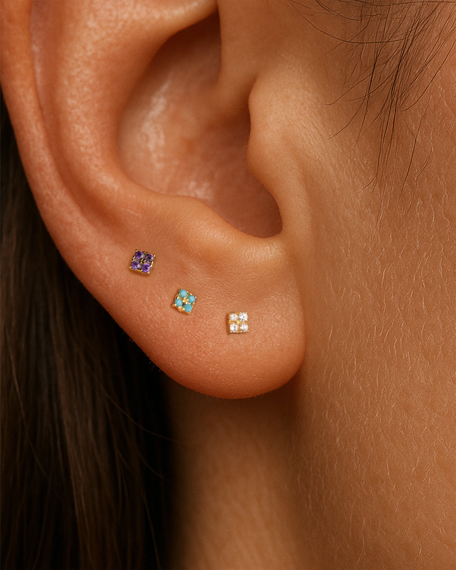Tetra Studs in Gold — Turquoise — alternate view