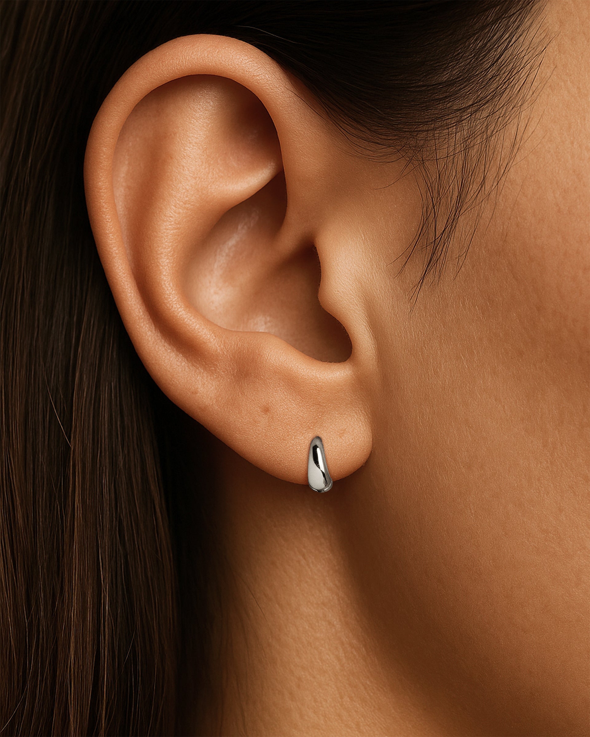 Tiny Chunky Teardrop Hoops 7mm in Silver — alternate view