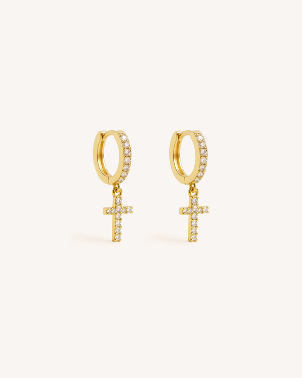 Tiny Cross Dangle Hoops