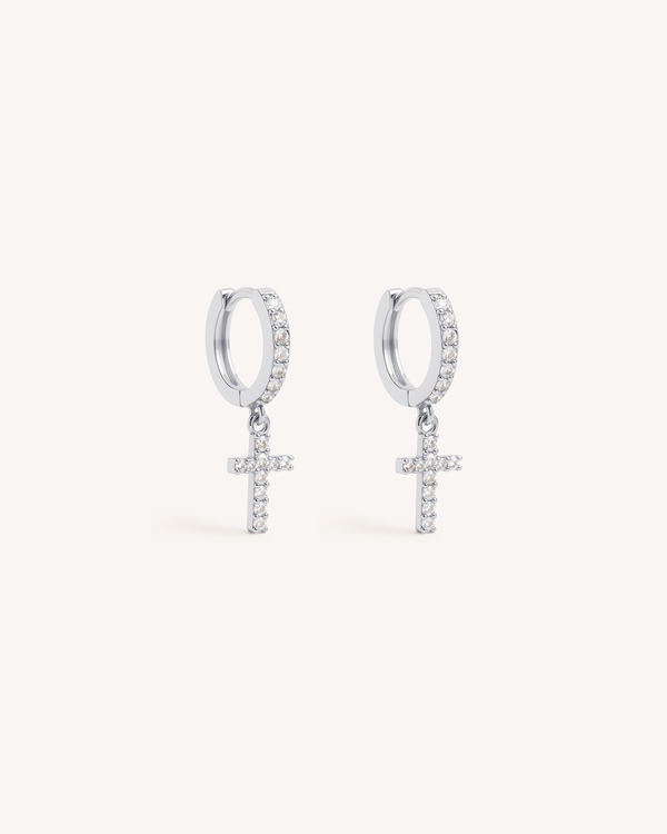 Tiny Cross Dangle Hoops