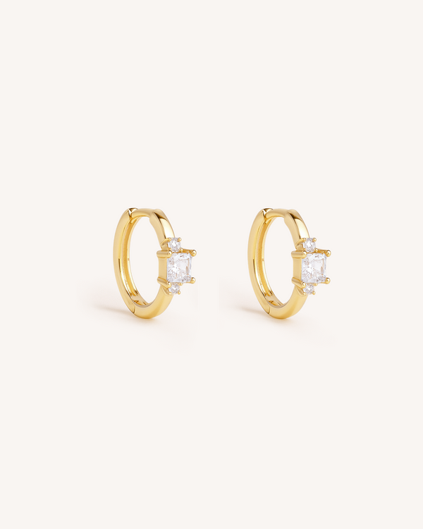 Princess Cut Crystal Hoops
