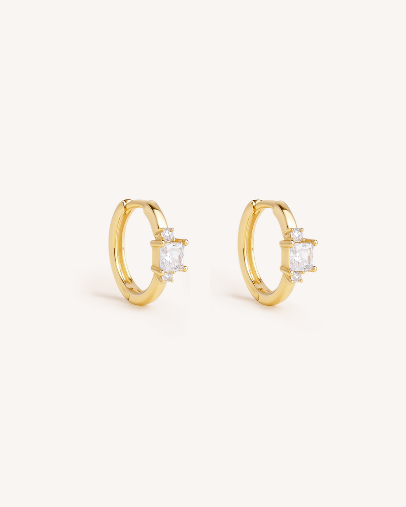 Princess Cut Crystal Hoops