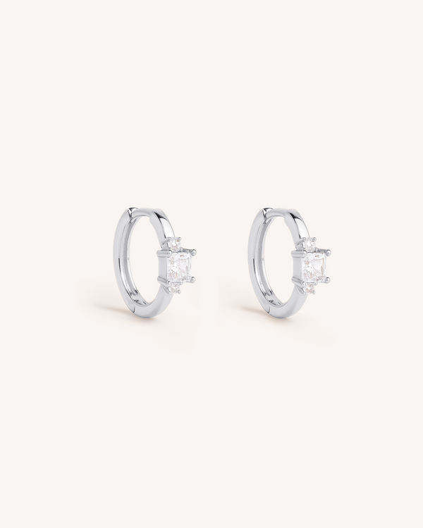 Princess Cut Crystal Hoops