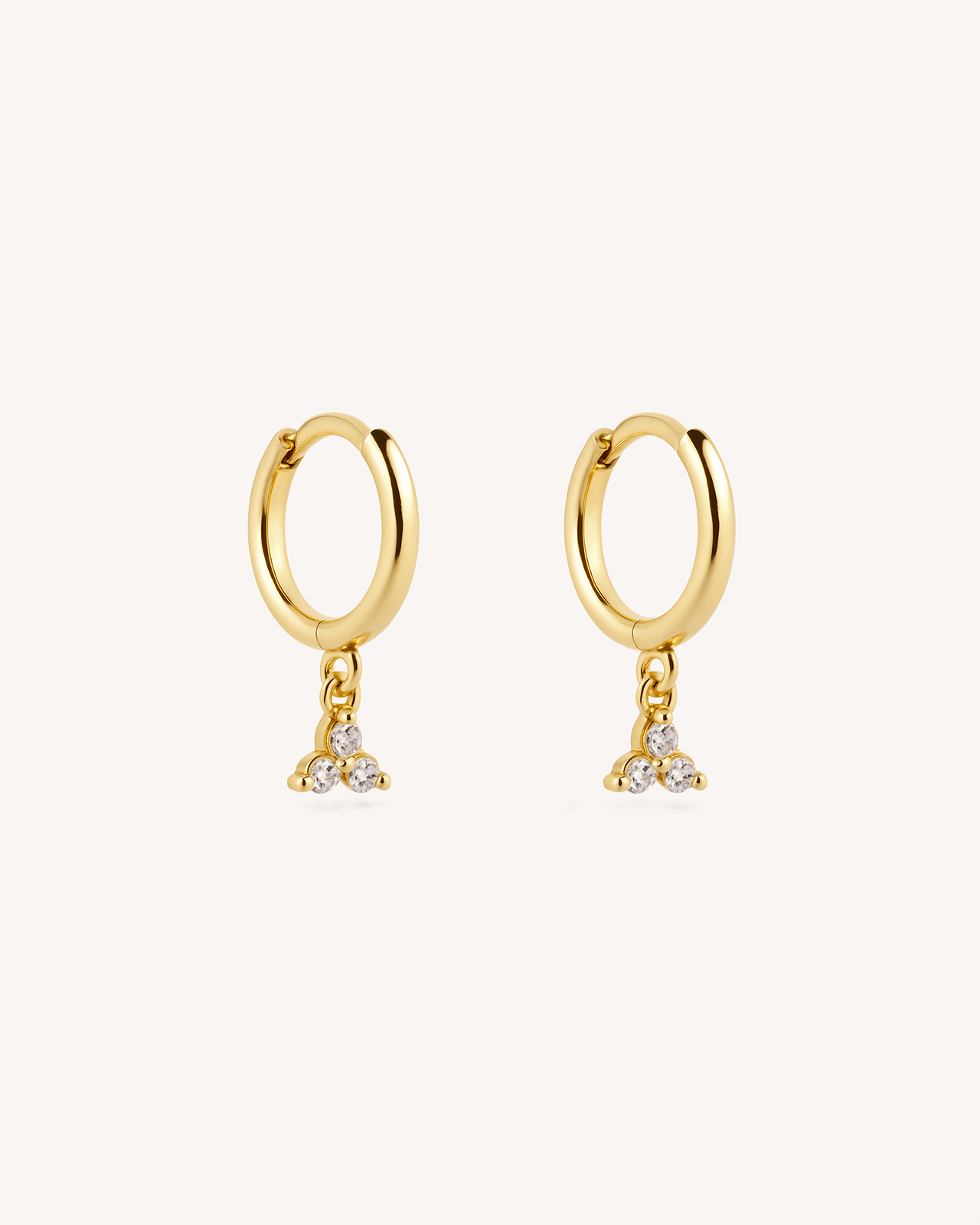 Trinity Dangle Huggie Hoops in Gold