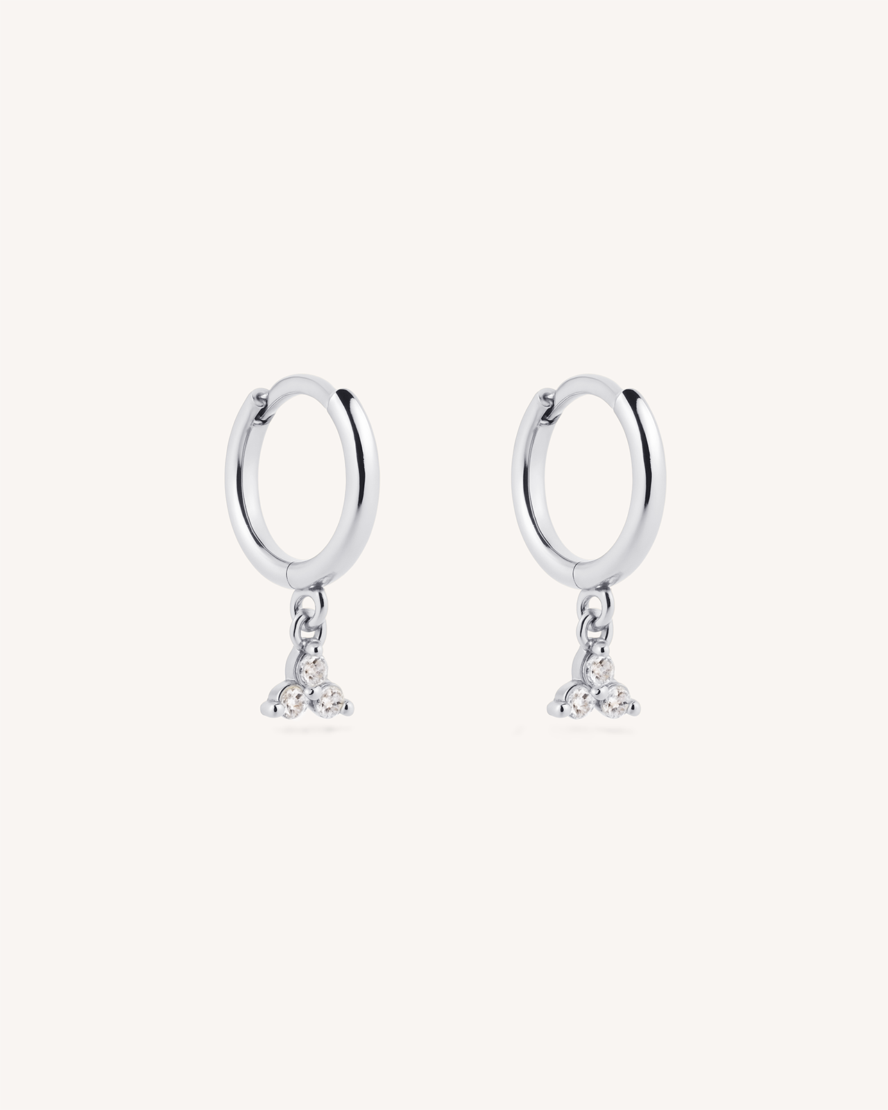 Trinity Dangle Huggie Hoops in Silver