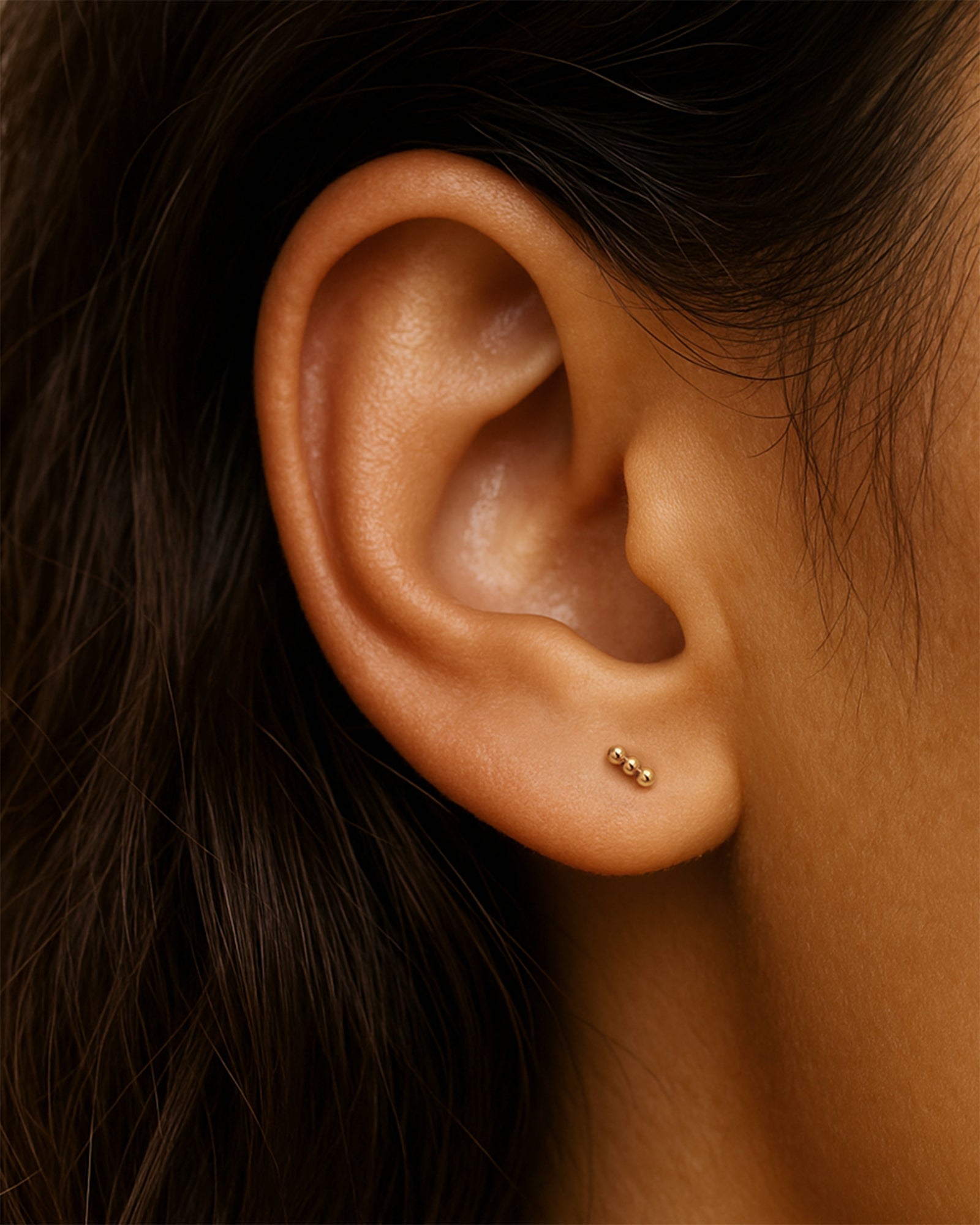 Triple Ball Labret Stud in Gold — alternate view