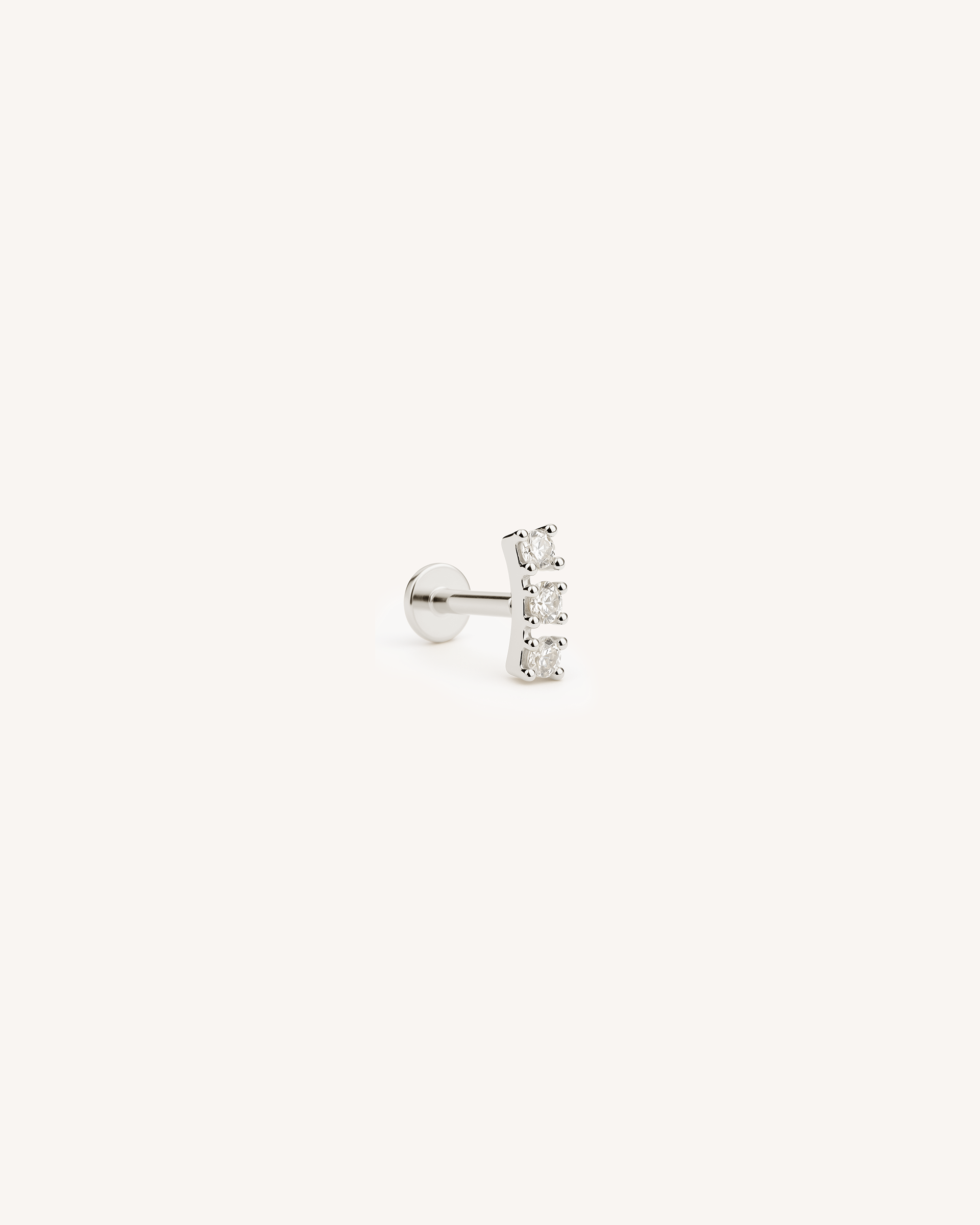 Triple Crystal Labret Stud in Silver