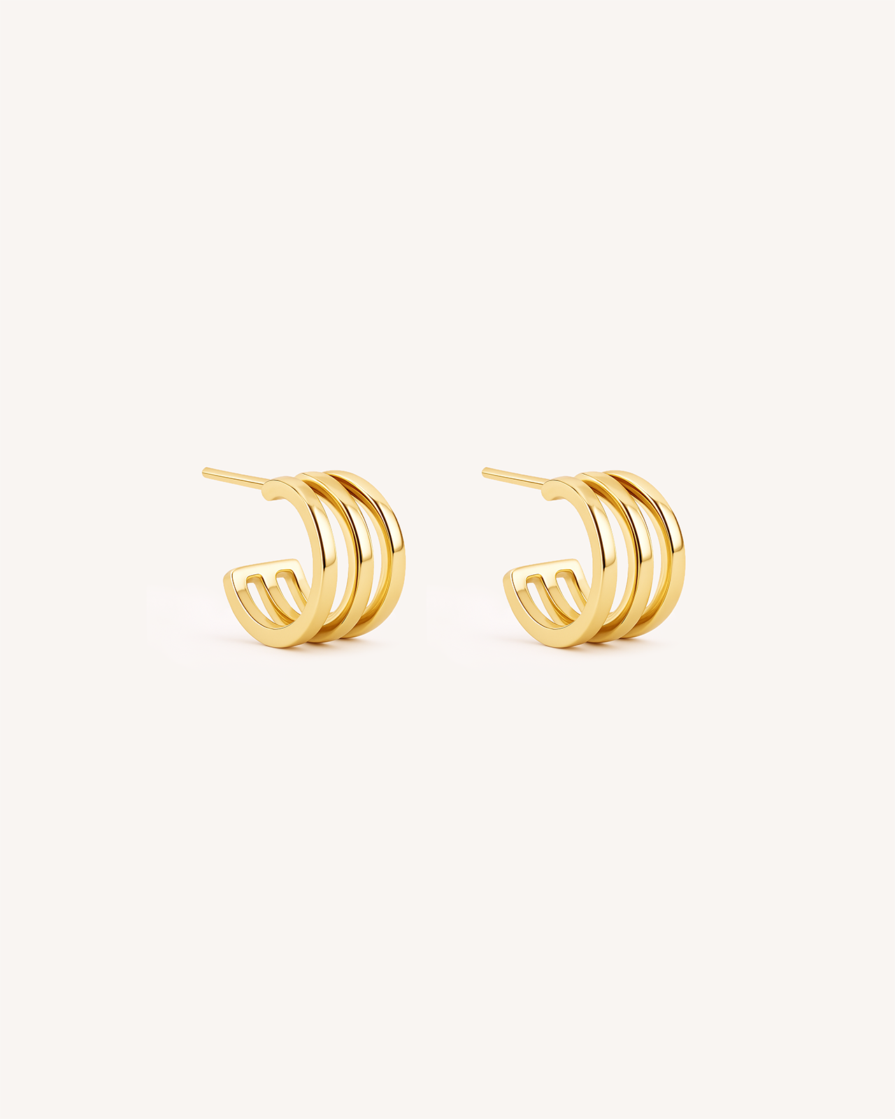 Triple Huggie Hoops in Gold