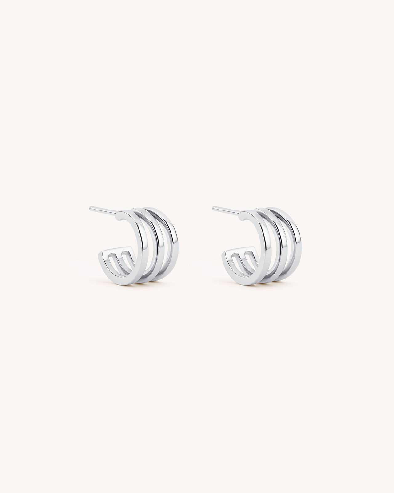 Triple Huggie Hoops in Silver