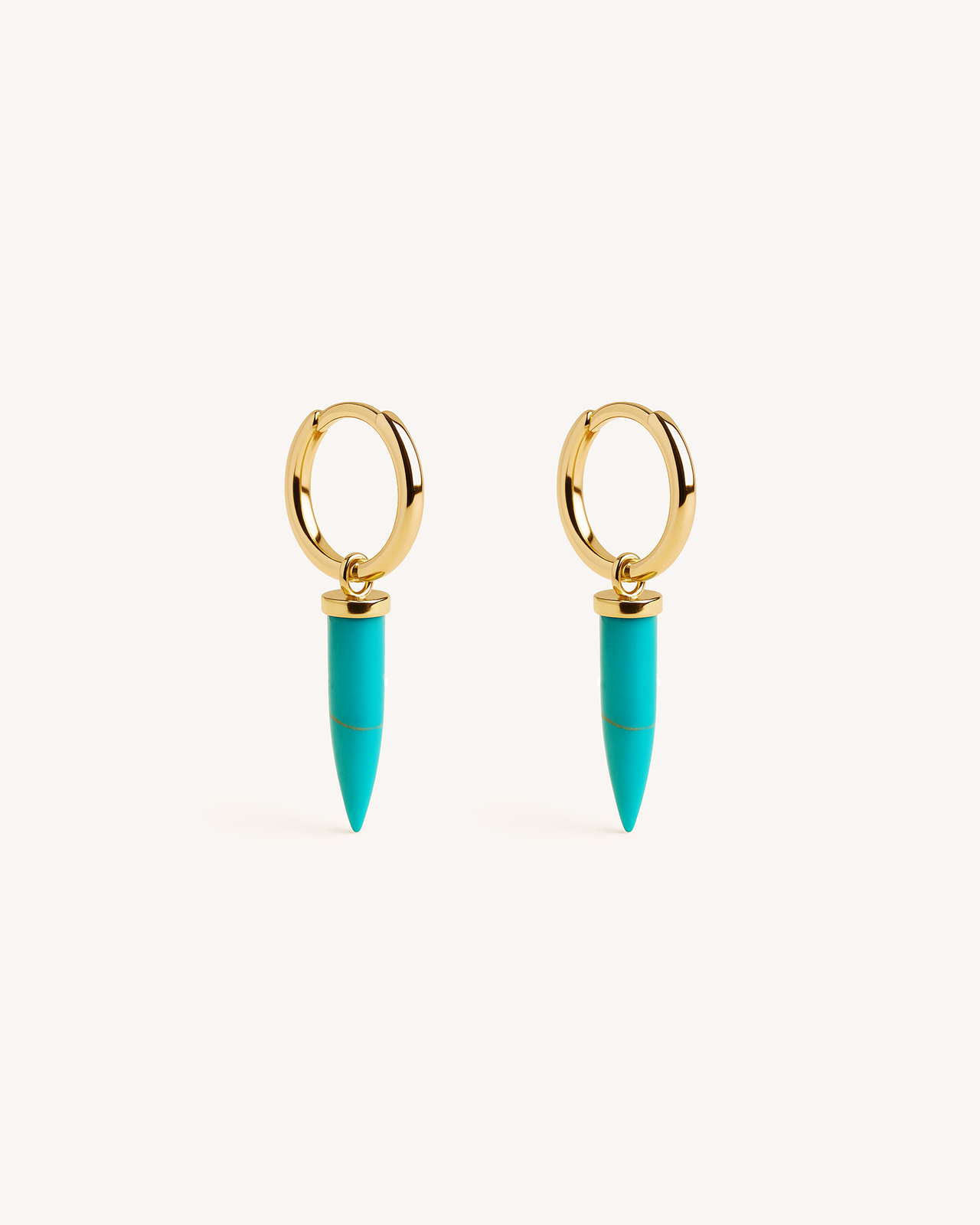 Turquoise Spike Huggie Hoops in Gold