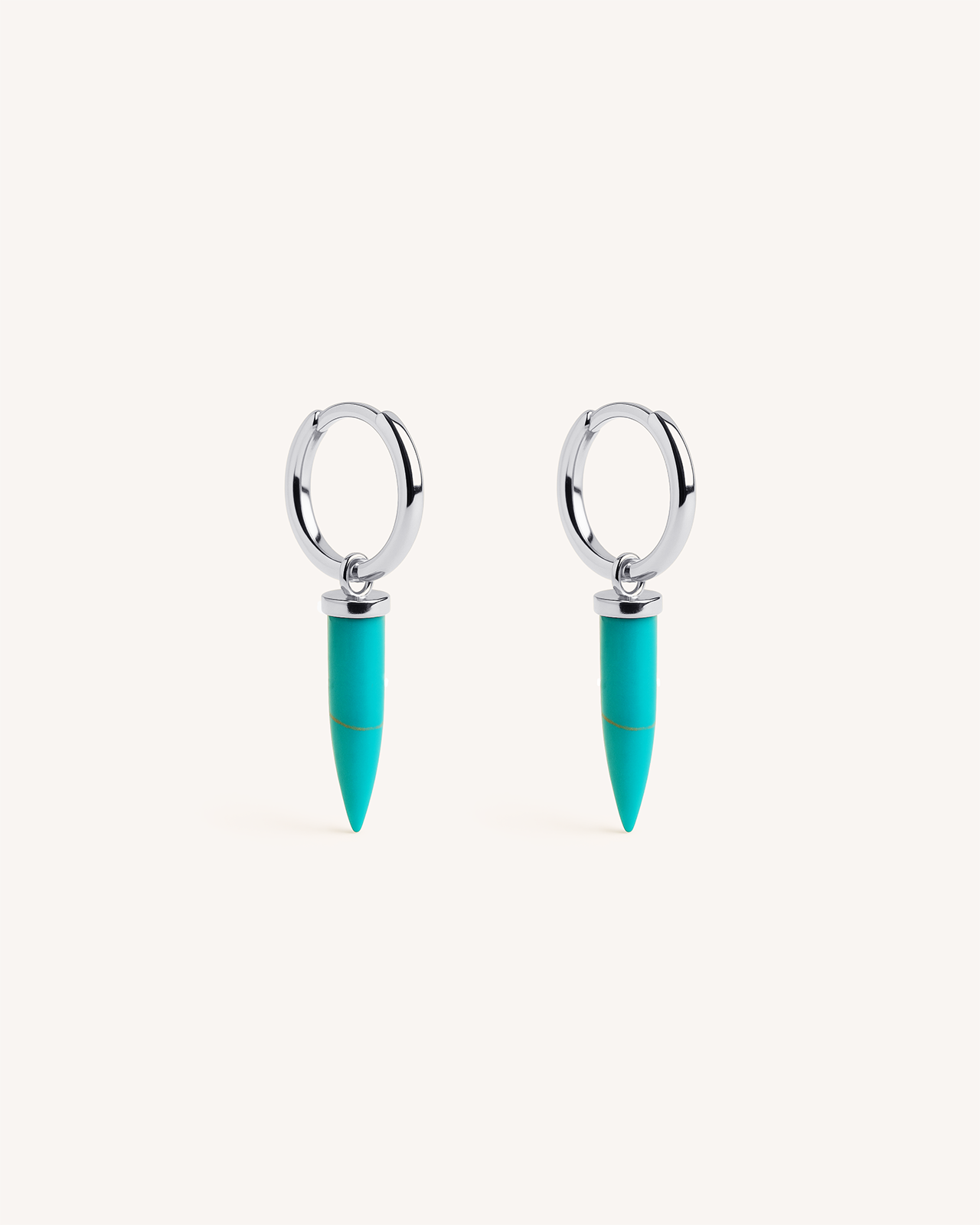 Turquoise Spike Huggie Hoops in Silver