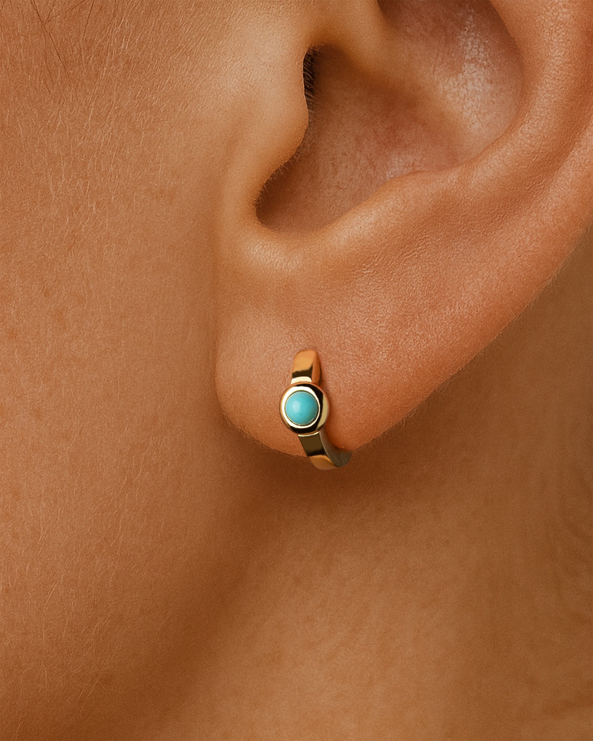 Turquoise Huggie Hoops in Gold — alternate view