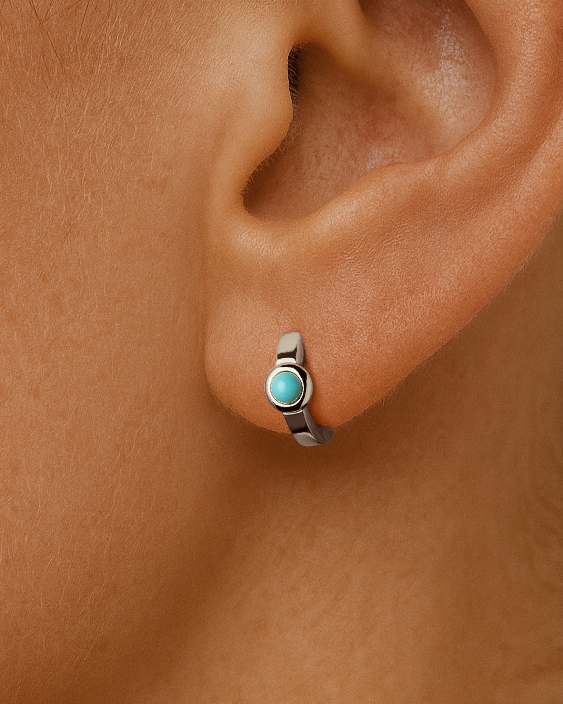 Turquoise Huggie Hoops in Silver — alternate view