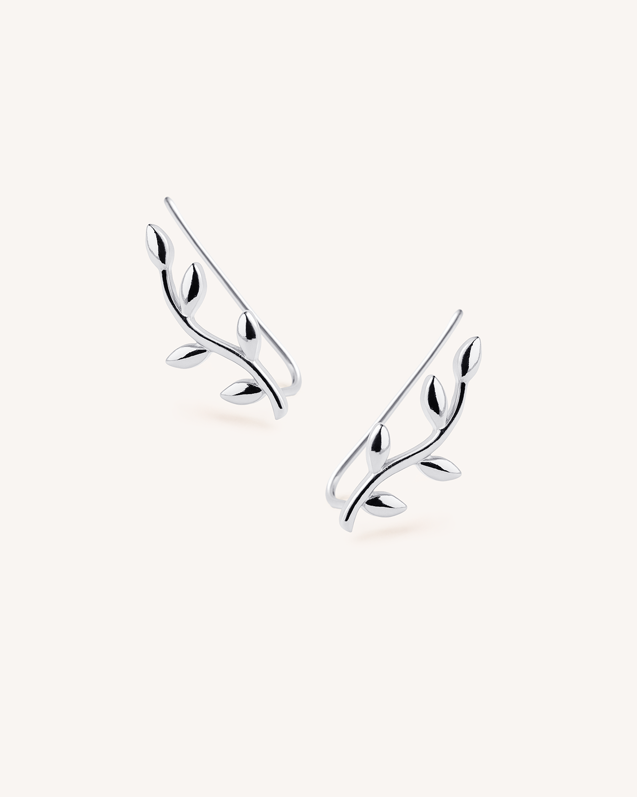 Leaf Ear Climber Earrings in Silver