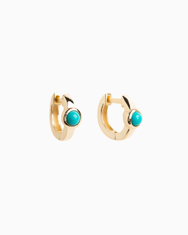 Turquoise Huggie Hoops Gold Plated over Sterling Silver