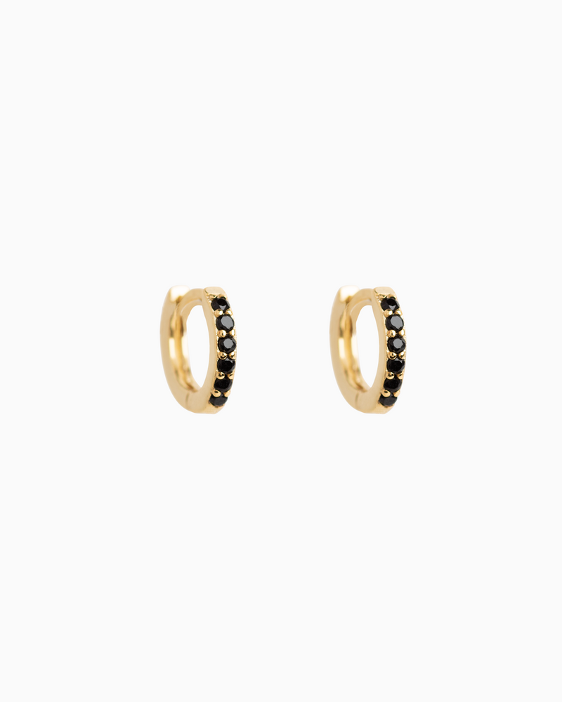 Sel Huggie Hoops Black Stone Gold Plated over Sterling Silver