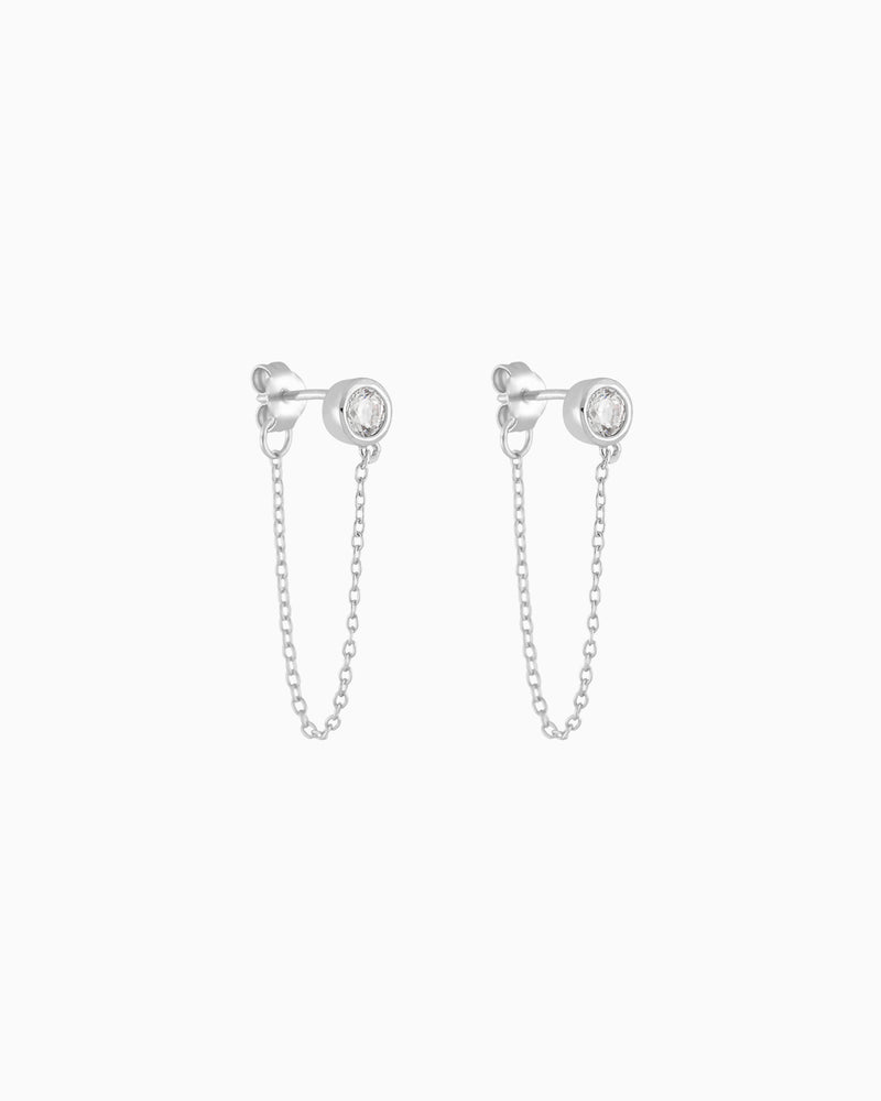 Bezel Chain Wrap Earrings in Sterling Silver
