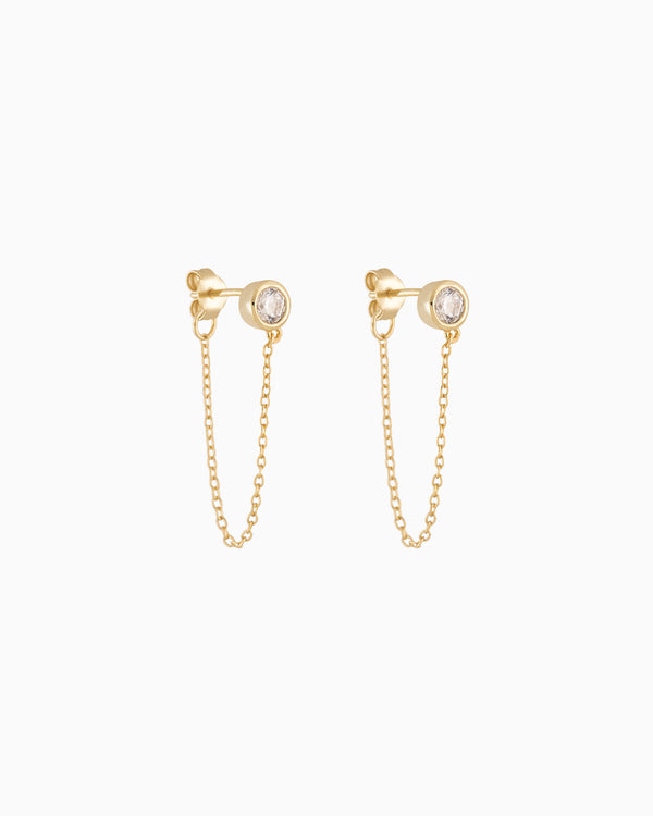 Bezel Chain Wrap Earrings Gold Plated Sterling Silver