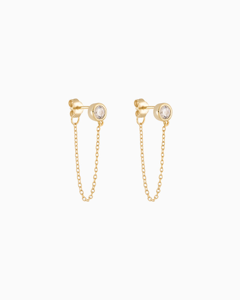 Bezel Chain Wrap Earrings Gold Plated Sterling Silver