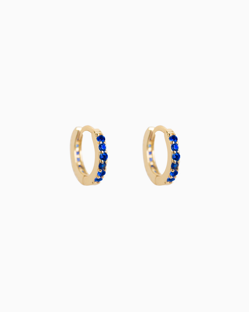 Sel Huggie Hoops Sapphire Blue Gold Plated over Sterling Silver