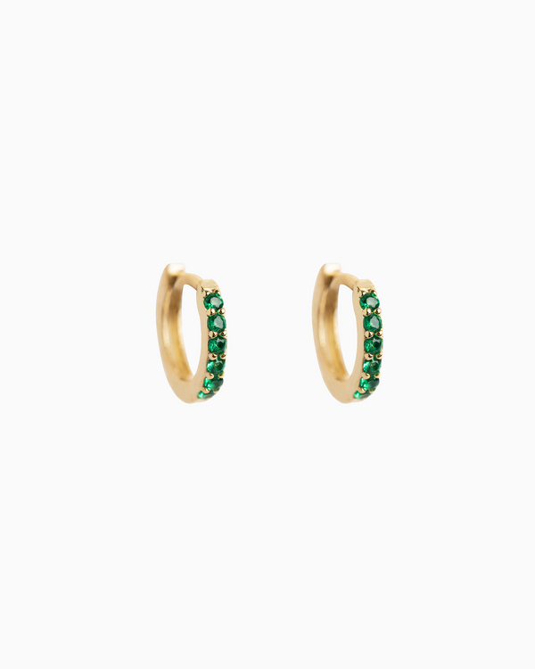 Sel Huggie Hoops Emerald Green Gold Plated over Sterling Silver