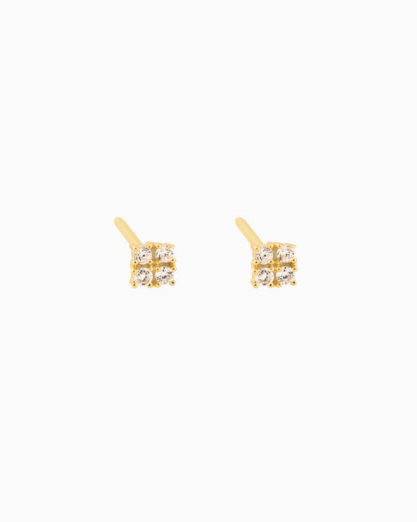 Tetra Studs Gold Plated Sterling Silver White Zirconia