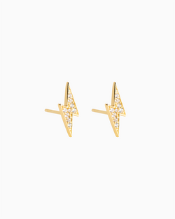 Lightning Bolt Pavé Studs in Gold Plated over Sterling Silver