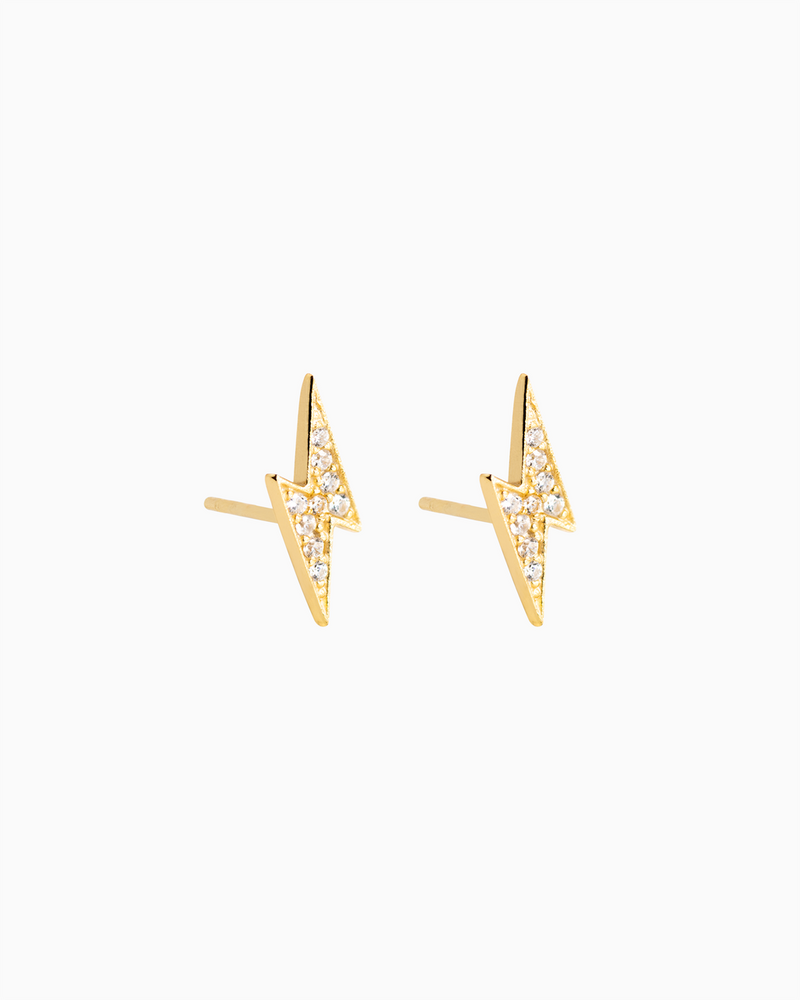 Lightning Bolt Pavé Studs in Gold Plated over Sterling Silver