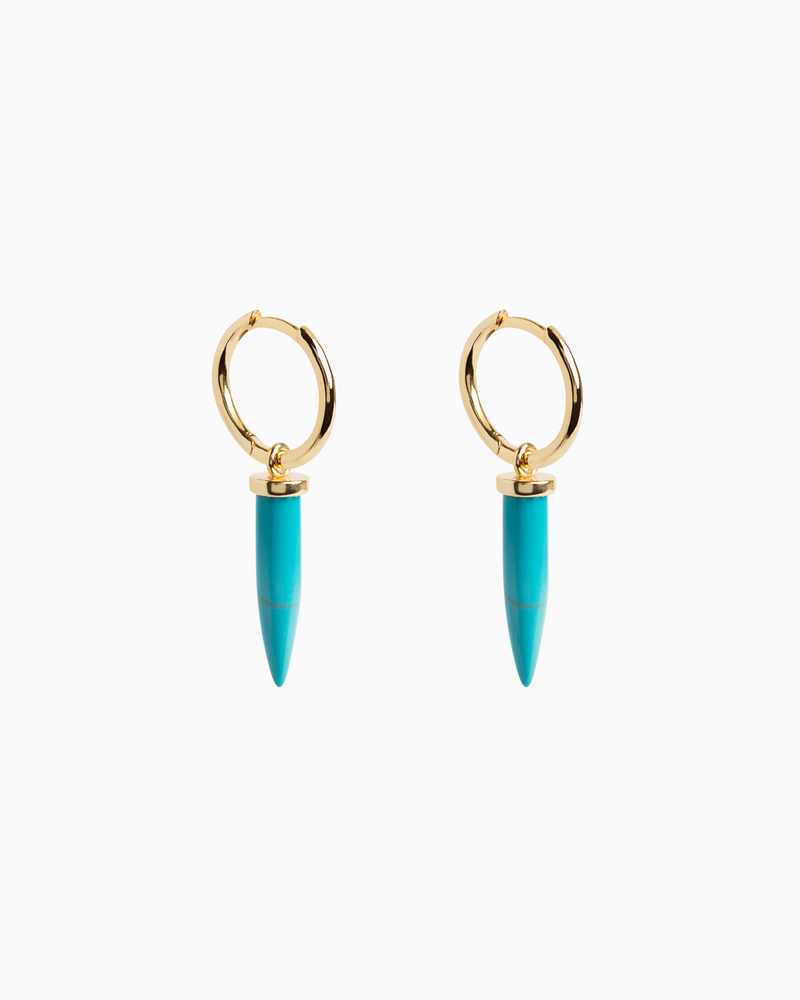 Turquoise Spike Hoops Gold Plated over Sterling Silver
