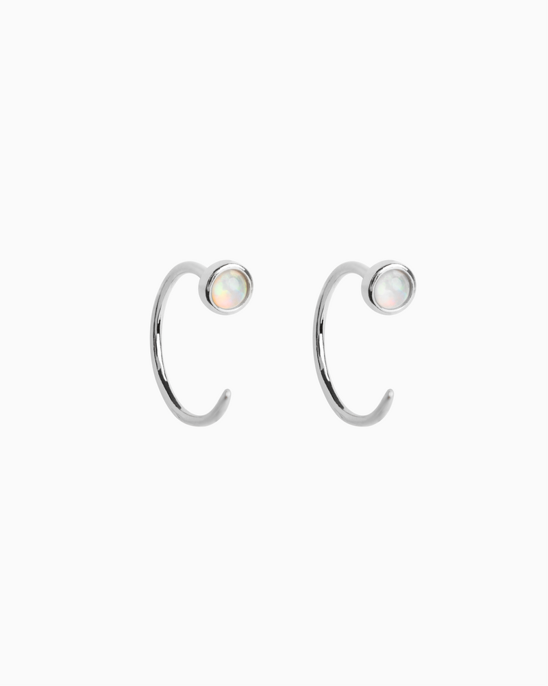Opal Open Hoop Earrings in Sterling Silver