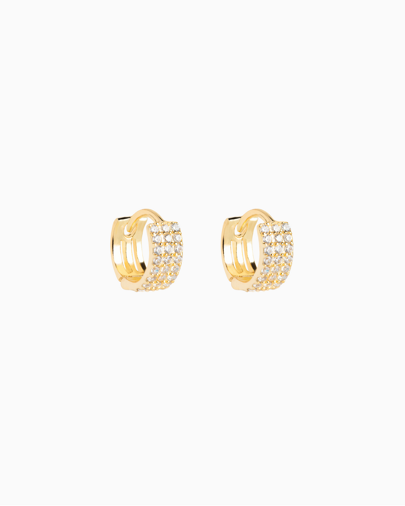 Pavé Triple Row Hoops Gold Plated over Sterling Silver