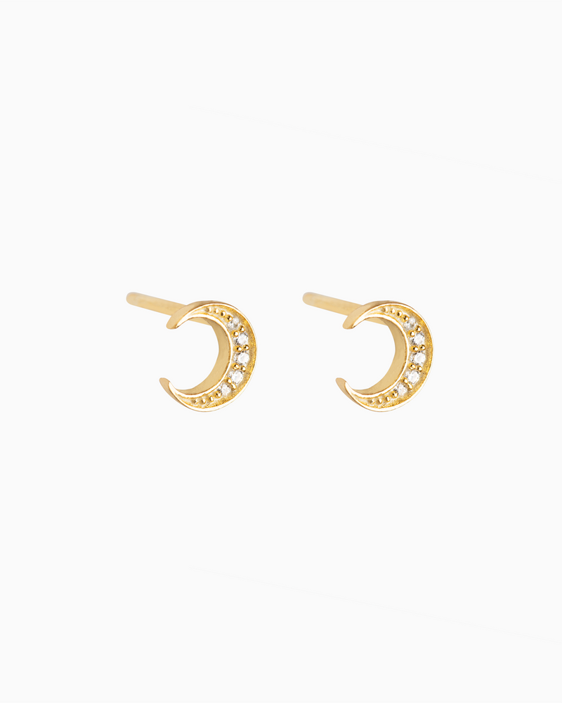 Pavé Moon Studs Gold over Sterling Silver